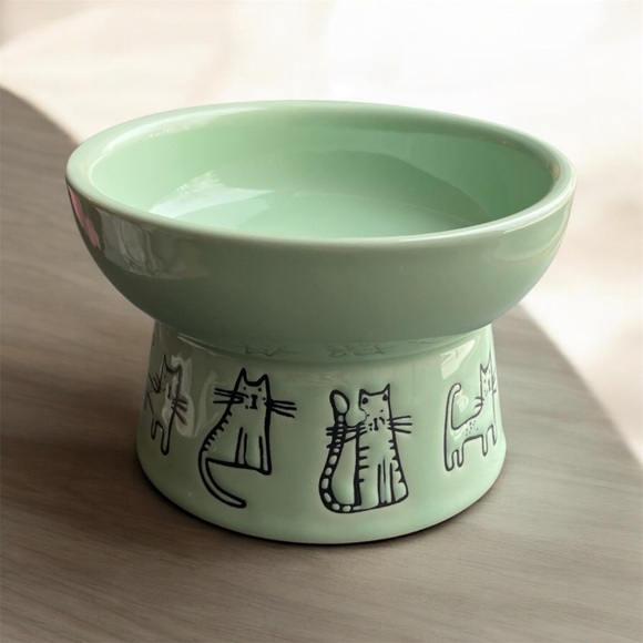 NEW Signature Housewares International Elevated Cat Food Bowl Pet Ceramic Mint - Picture 3 of 5